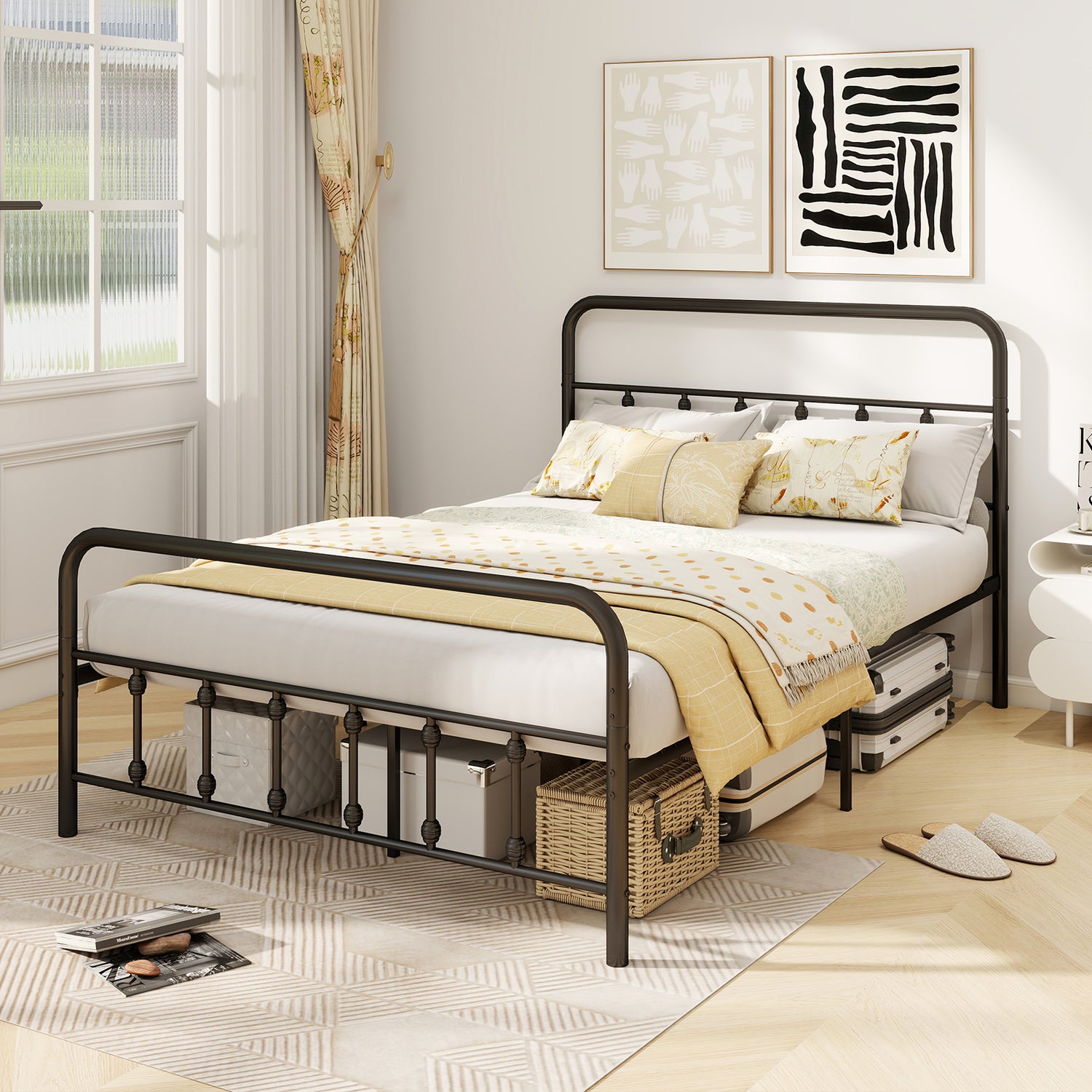 Bed Frame with Headboard and Under Bed Storage Black