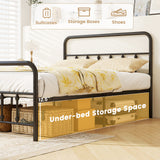 Bed Frame with Headboard and Under Bed Storage Black