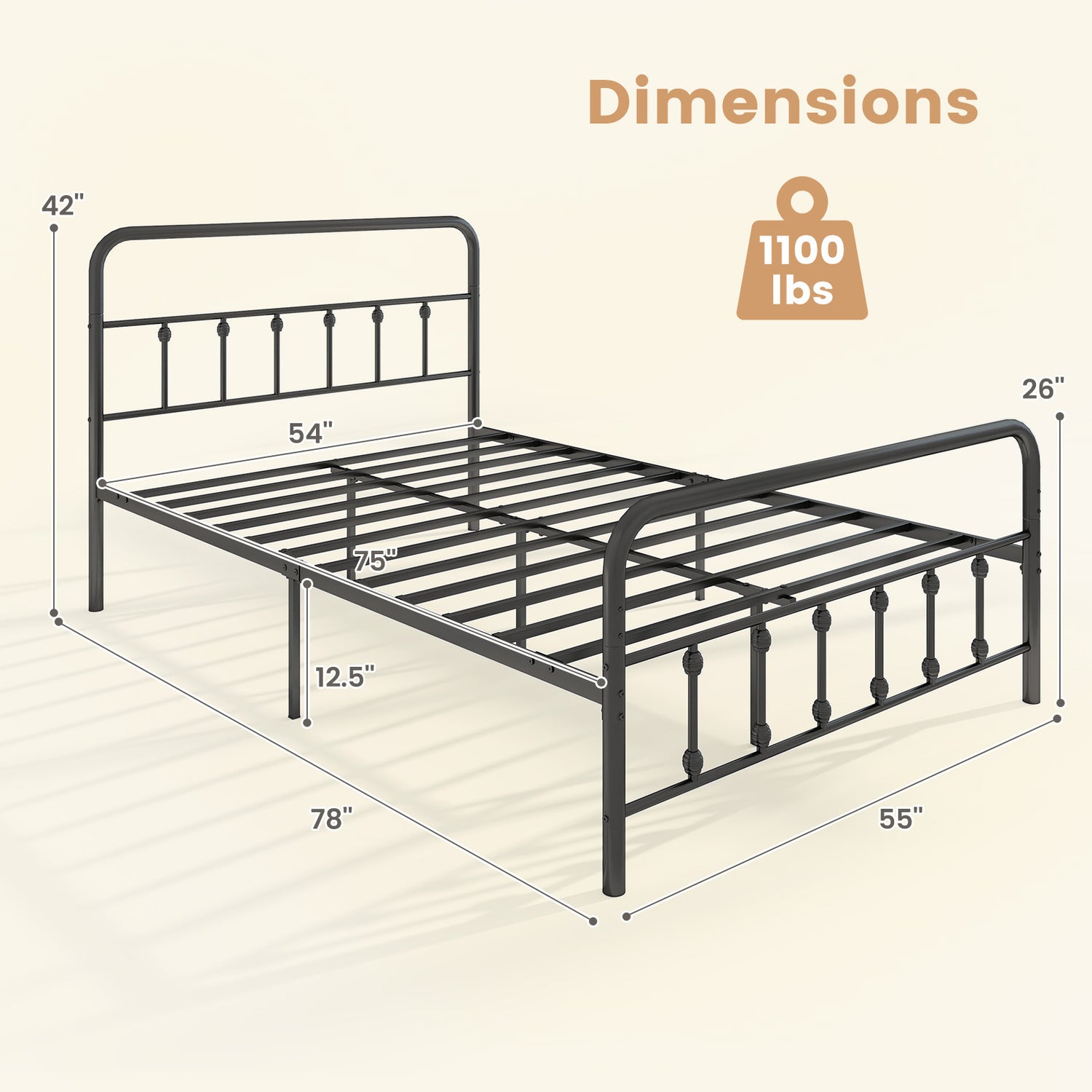Bed Frame with Headboard and Under Bed Storage Black