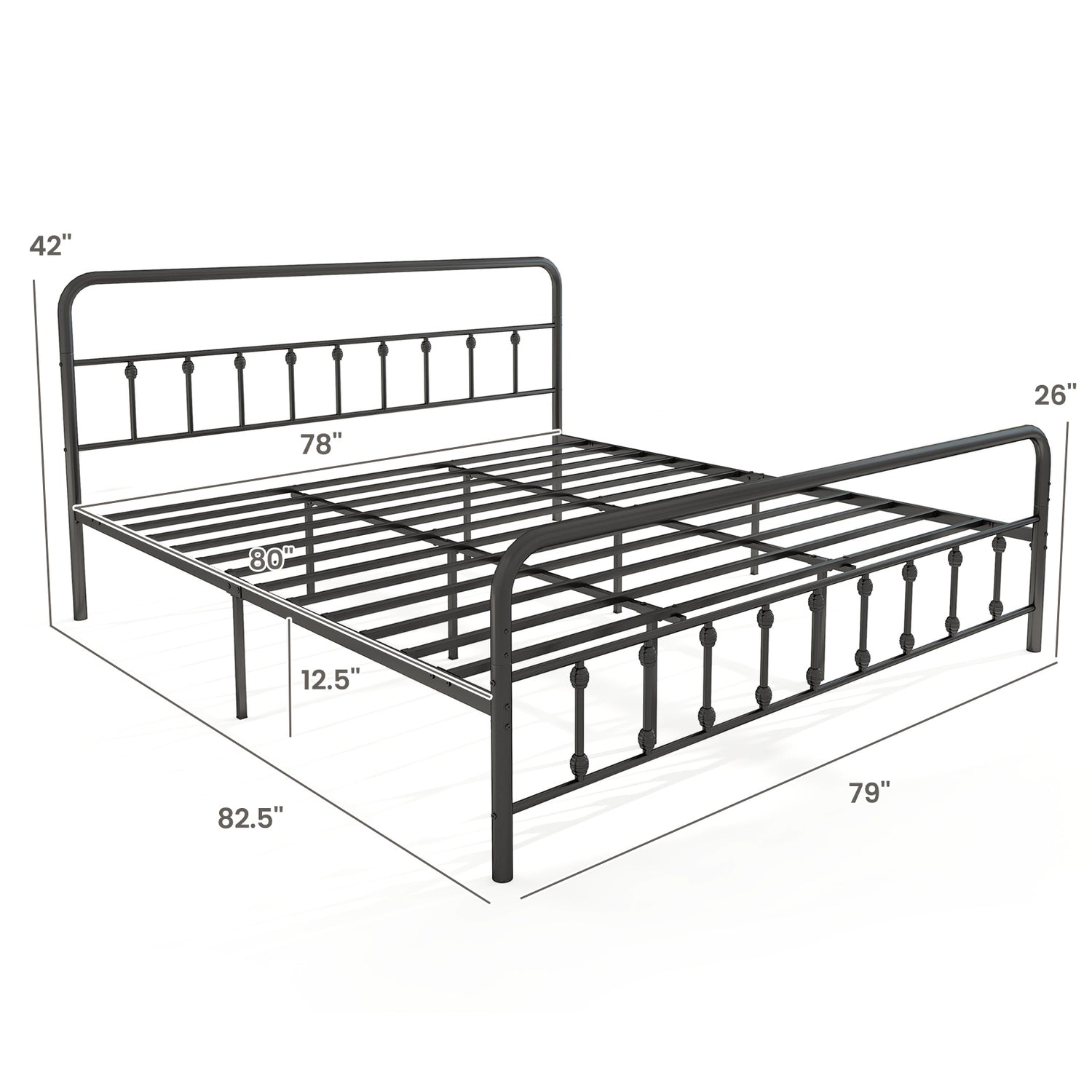 Bed Frame with Headboard and Under Bed Storage Black