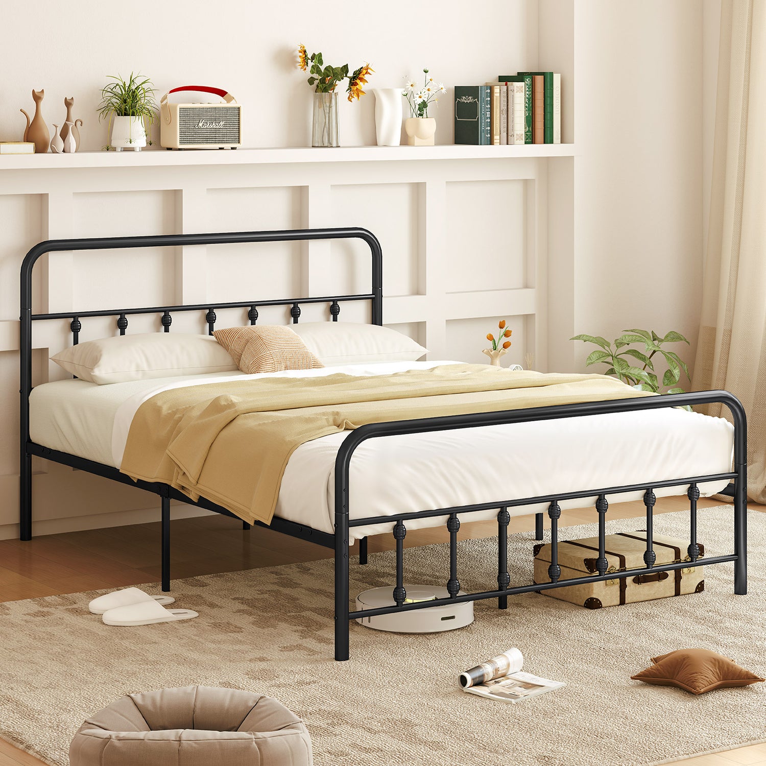 Bed Frame with Headboard and Under Bed Storage Black