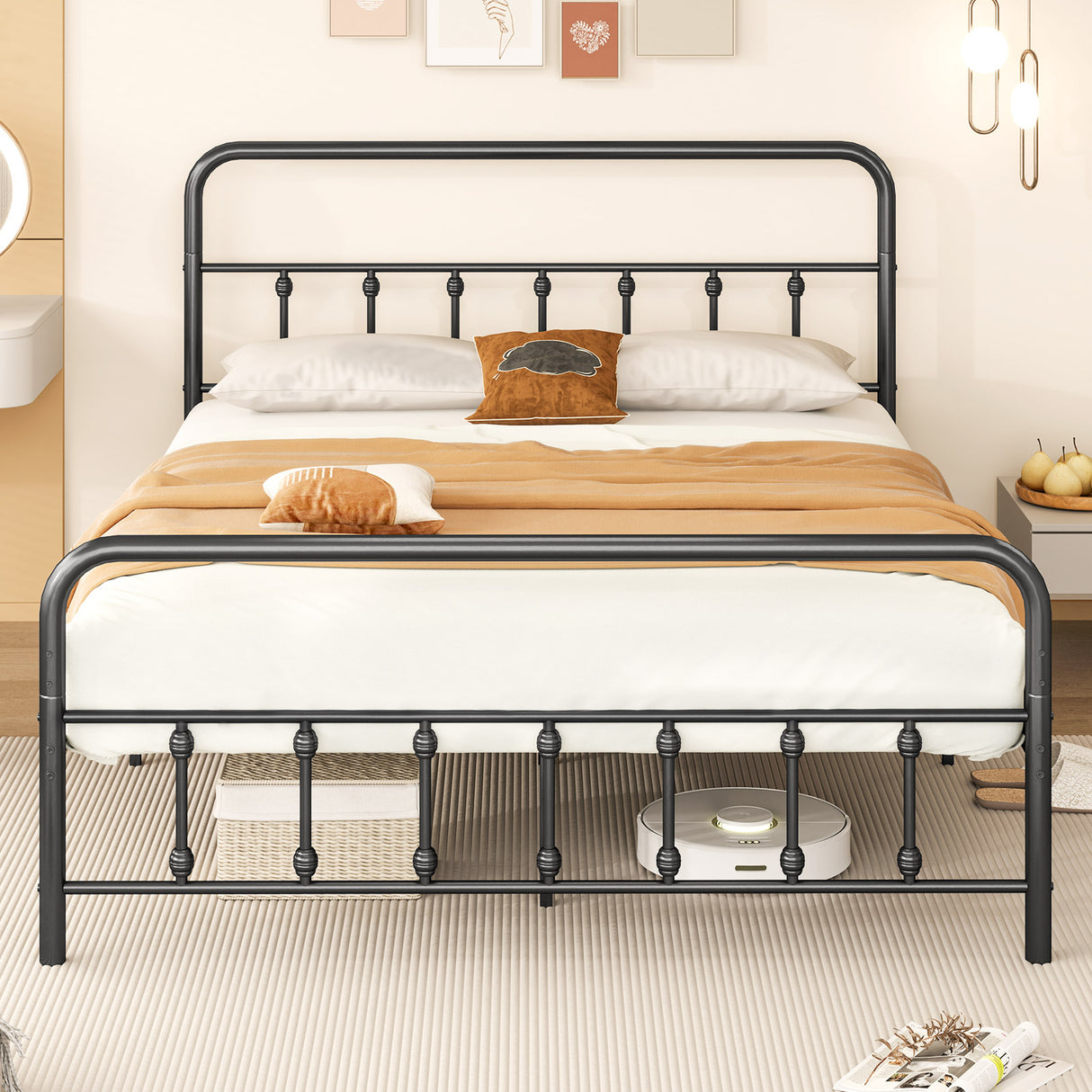 Bed Frame with Headboard and Under Bed Storage Black