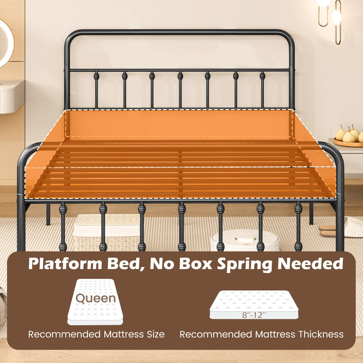 Bed Frame with Headboard and Under Bed Storage Black