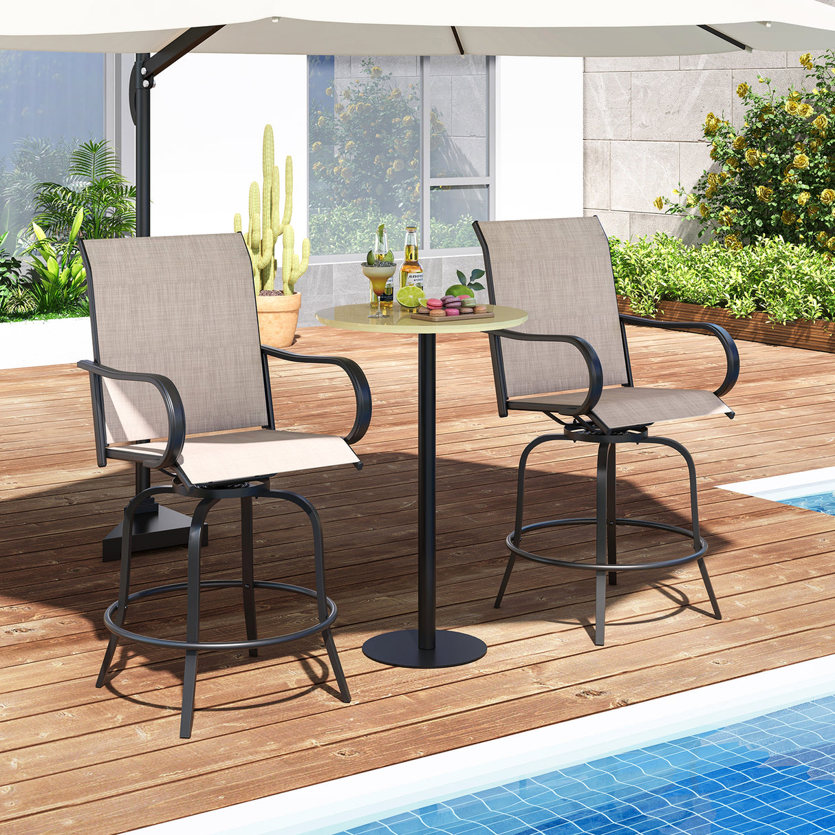 2 Pieces Patio 360 Rotation Swivel Bar Stool Set