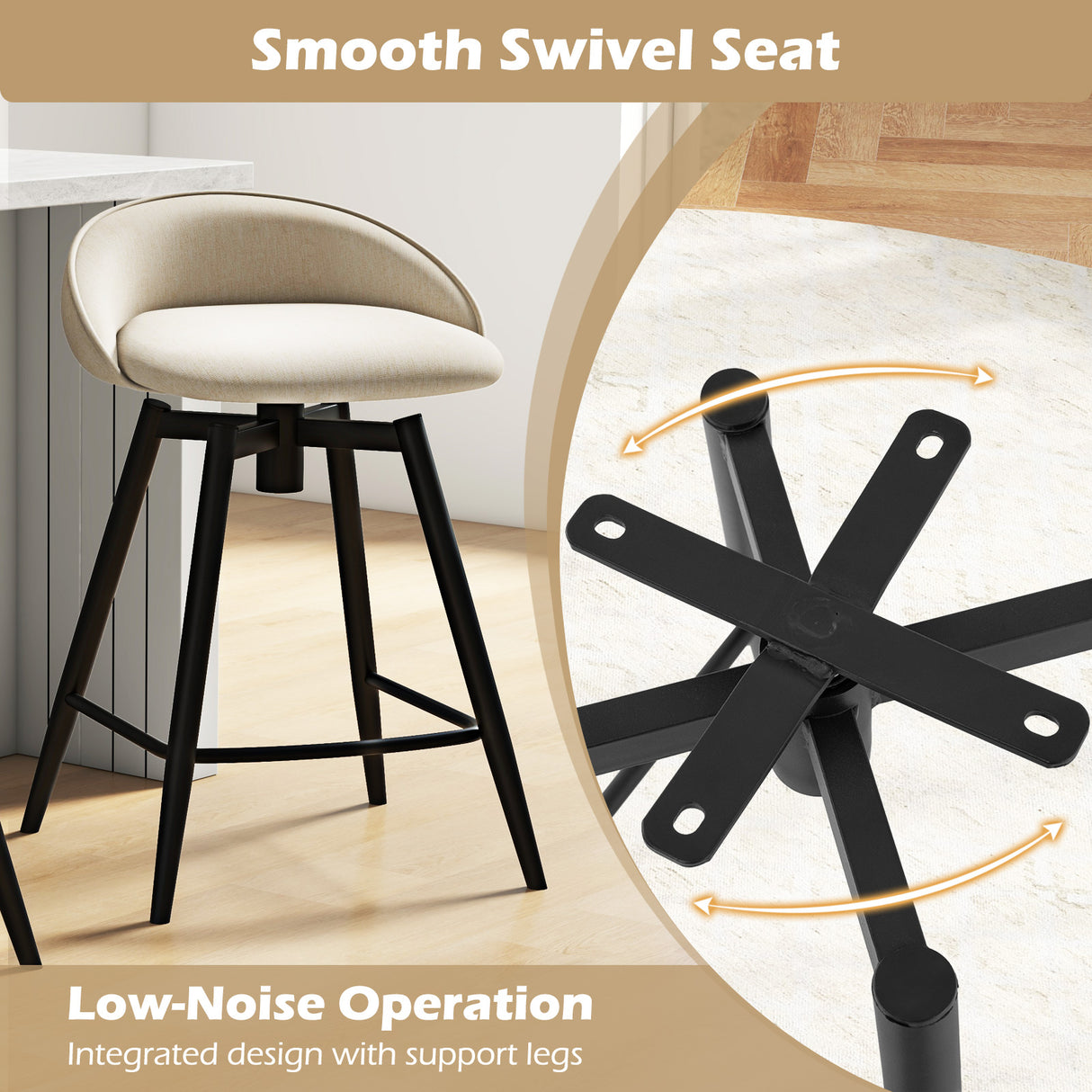 Upholstered Bar Stools Set of 2 with Footrest and Backrest