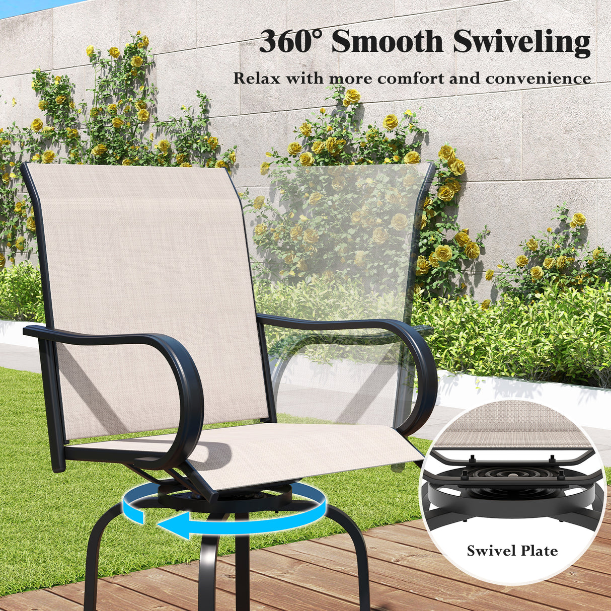 2 Pieces Patio 360 Rotation Swivel Bar Stool Set