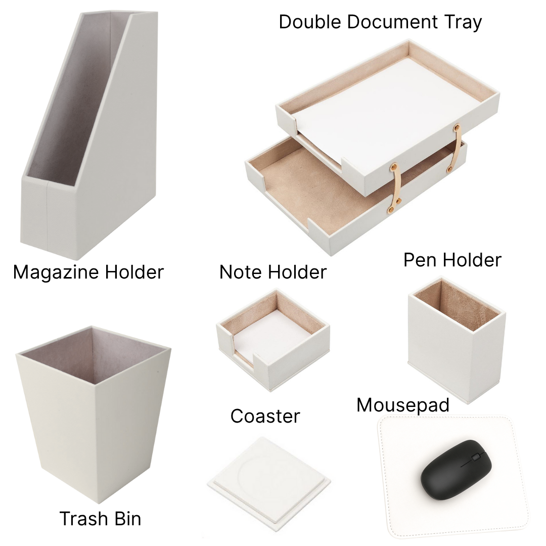 MOOG Leather Desk Set – 7-Piece Organizer-Gray