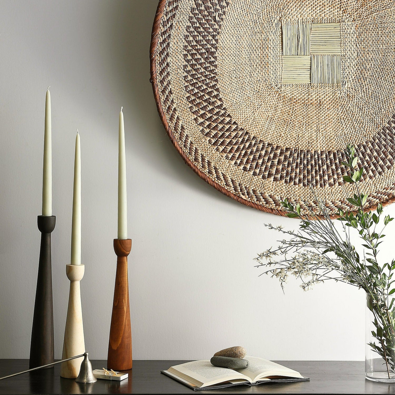 Tapered Candlestick Holder Pine Wood Cognac, Espresso, Natural