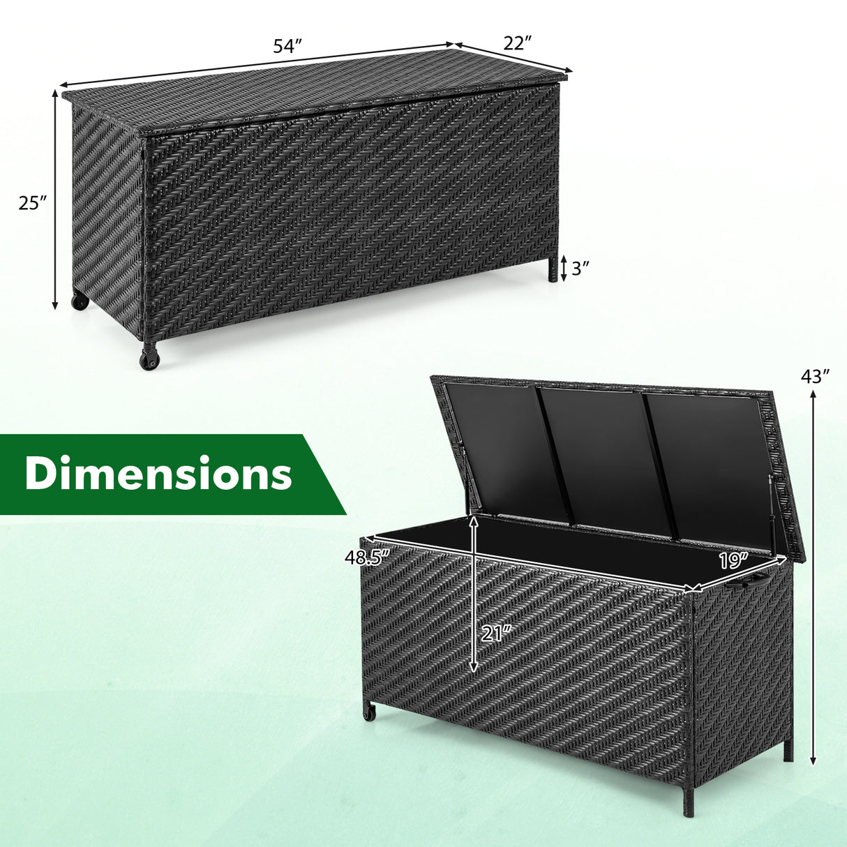 85 Gallon Outdoor Storage Box with Removable Liner and Universal Wheels