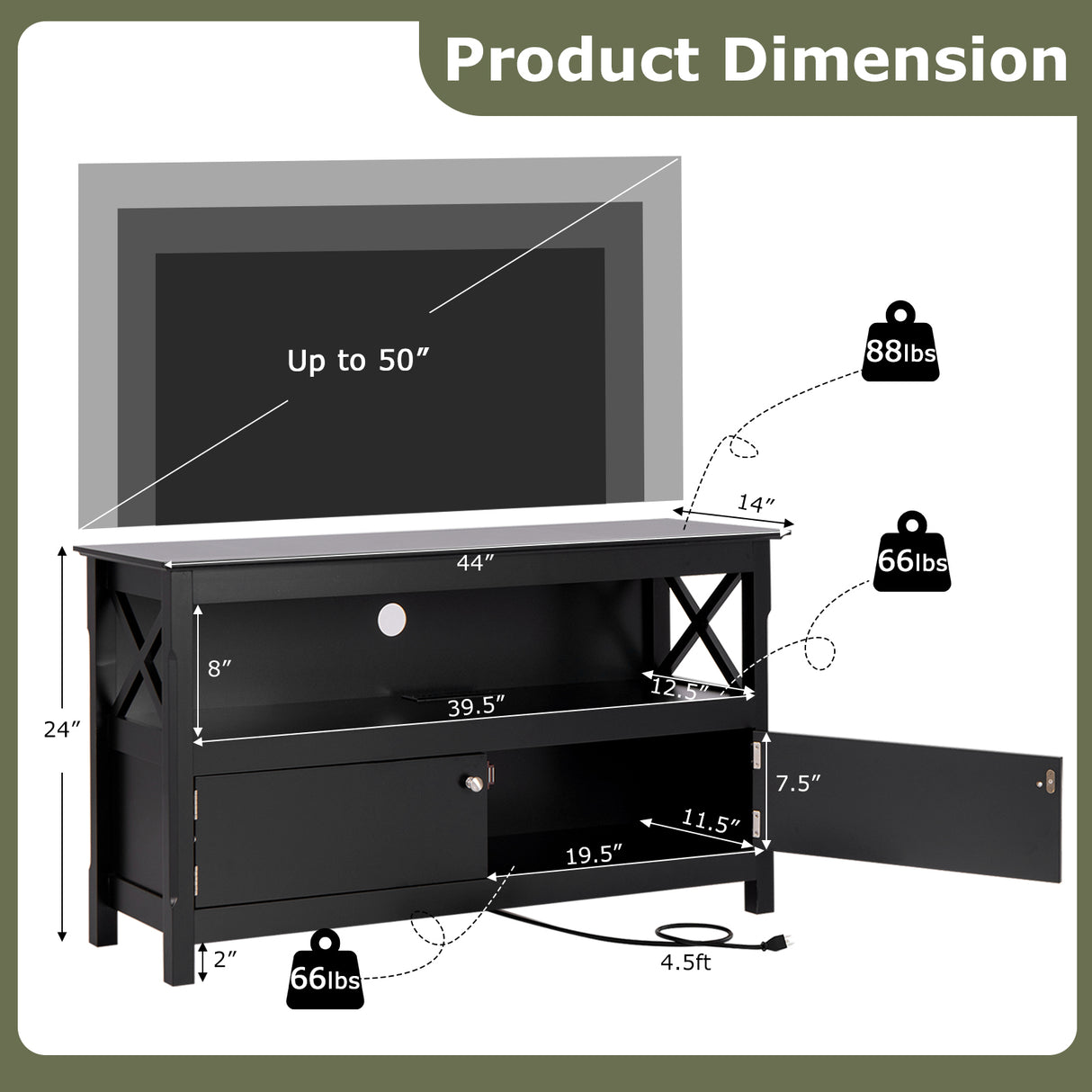 44 Inch Wooden Storage Cabinet TV Stand