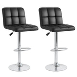 Set of 2 Square Swivel Adjustable PU Leather Bar Stools with Back and Footrest