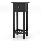 2 Tier Slim Nightstand Bedside Table with Drawer Shelf