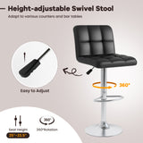Set of 2 Square Swivel Adjustable PU Leather Bar Stools with Back and Footrest