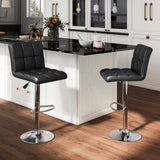 Set of 2 Square Swivel Adjustable PU Leather Bar Stools with Back and Footrest