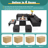 9 Pieces Outdoor Wicker Sectional with 35 Inch Gas Fire Pit Table