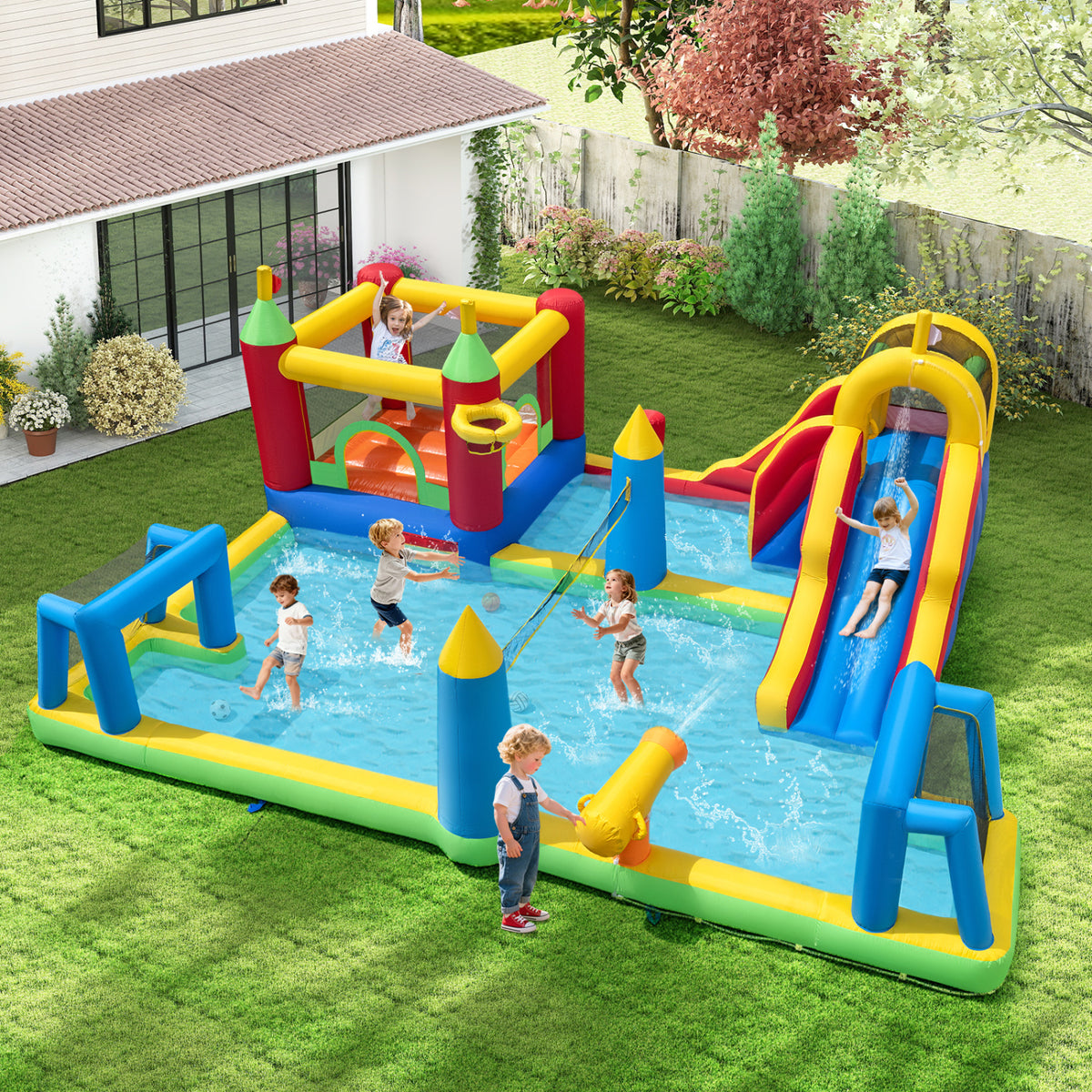 Inflatable Water Slide Bounce House 9-in-1 Jumping Castle with 680W Blower
