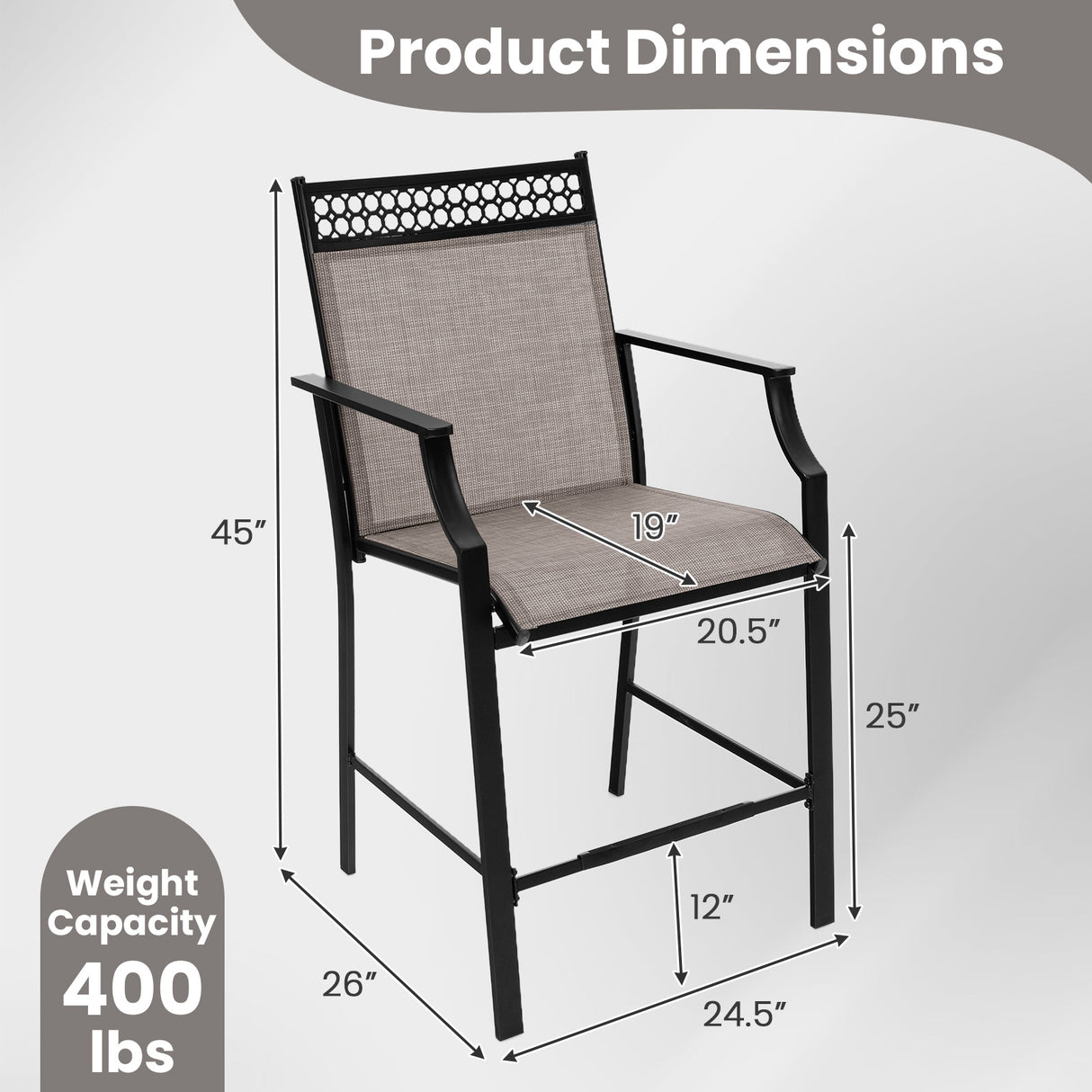 Outdoor Counter Stools Set of 2 Heavy-Duty Barstools with Footrest and Armrests