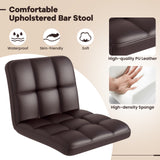 Set of 2 Square Swivel Adjustable PU Leather Bar Stools with Back and Footrest