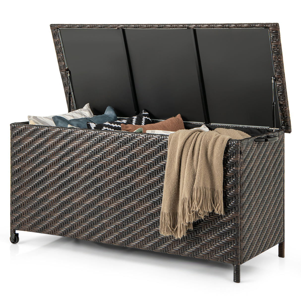 85 Gallon Outdoor Storage Box with Removable Liner and Universal Wheels