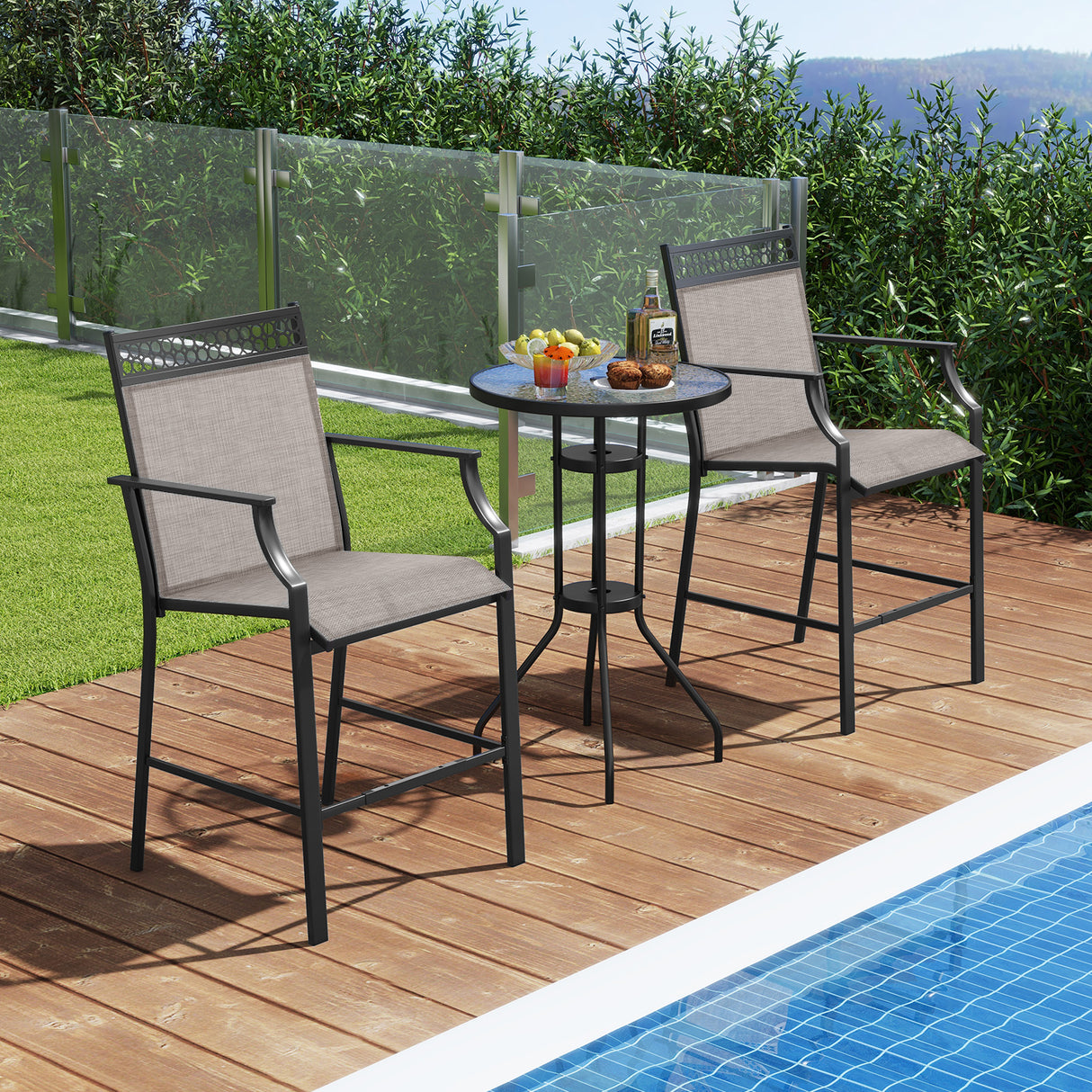 Outdoor Counter Stools Set of 2 Heavy-Duty Barstools with Footrest and Armrests