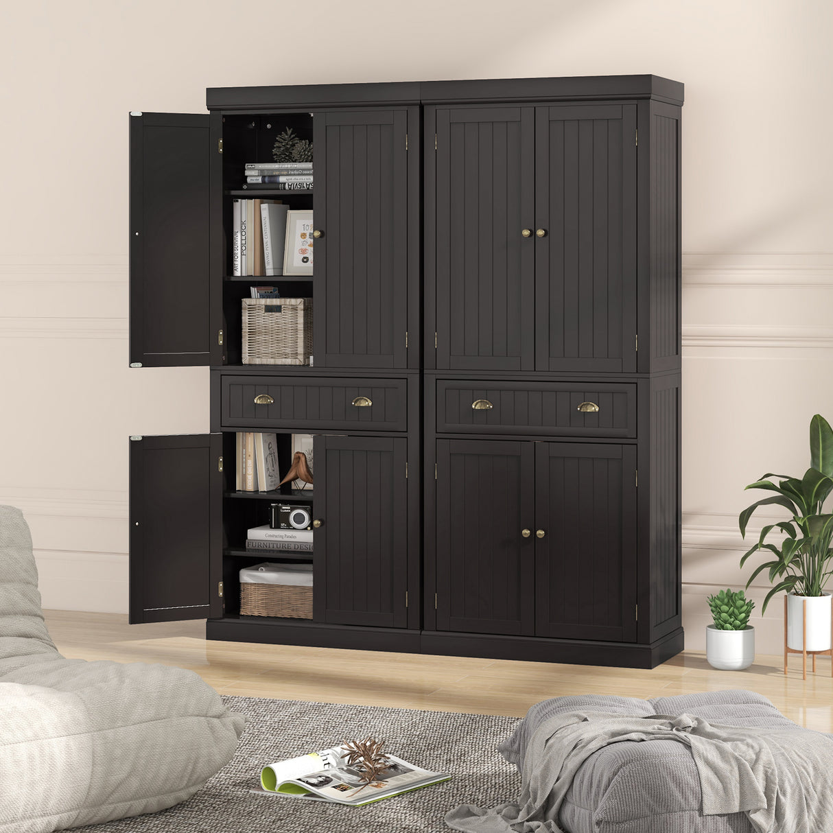 Cupboard Freestanding Kitchen Cabinet w/ Adjustable Shelves