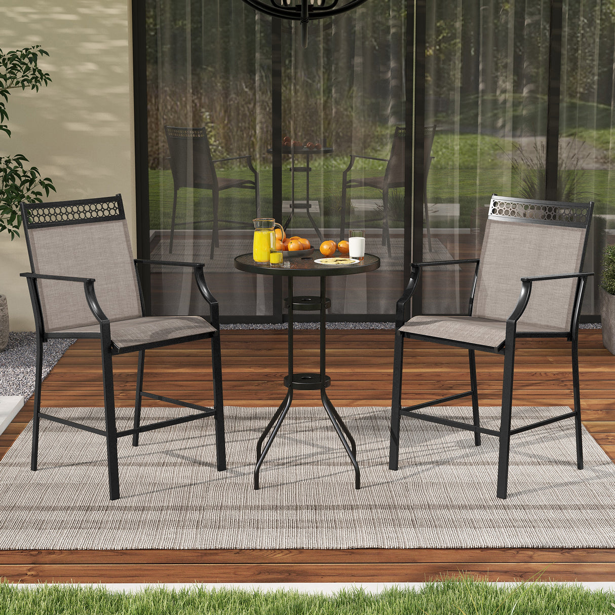 Outdoor Counter Stools Set of 2 Heavy-Duty Barstools with Footrest and Armrests