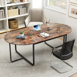 95 Inches Oval Conference Industrial Executive Table with Dual Cable Holes-Rustic Brown