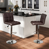 Set of 2 Square Swivel Adjustable PU Leather Bar Stools with Back and Footrest