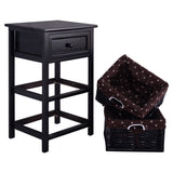 3 Tiers Wooden Storage Nightstand with 2 Baskets and 1 Drawer-black