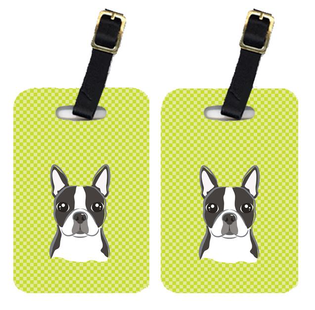 Checkerboard Lime Green Boston Terrier Luggage Tags – Set of 2 Durable Bag Tags with Straps BB1265BT