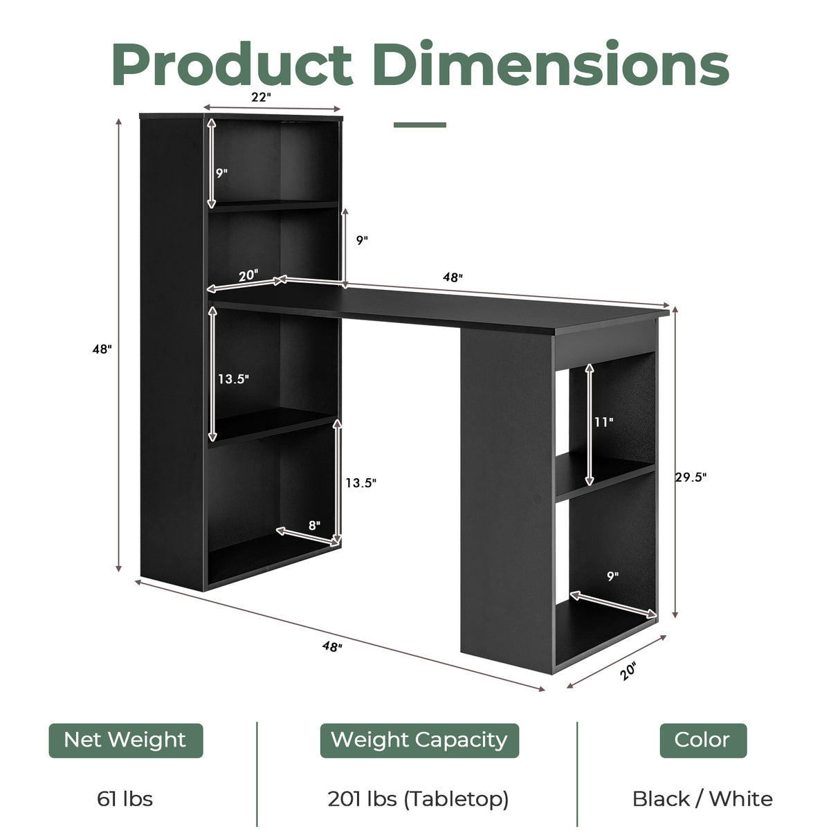 Computer Desk Writing Workstation Office with 6-Tier Storage Shelves