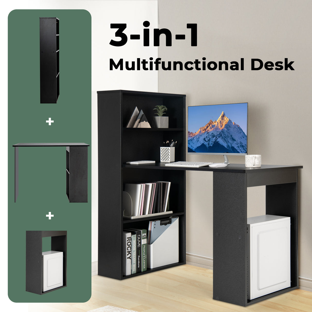 Computer Desk Writing Workstation Office with 6-Tier Storage Shelves
