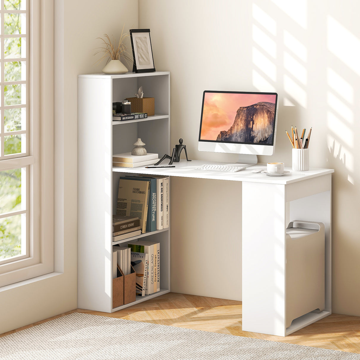 Computer Desk Writing Workstation Office with 6-Tier Storage Shelves