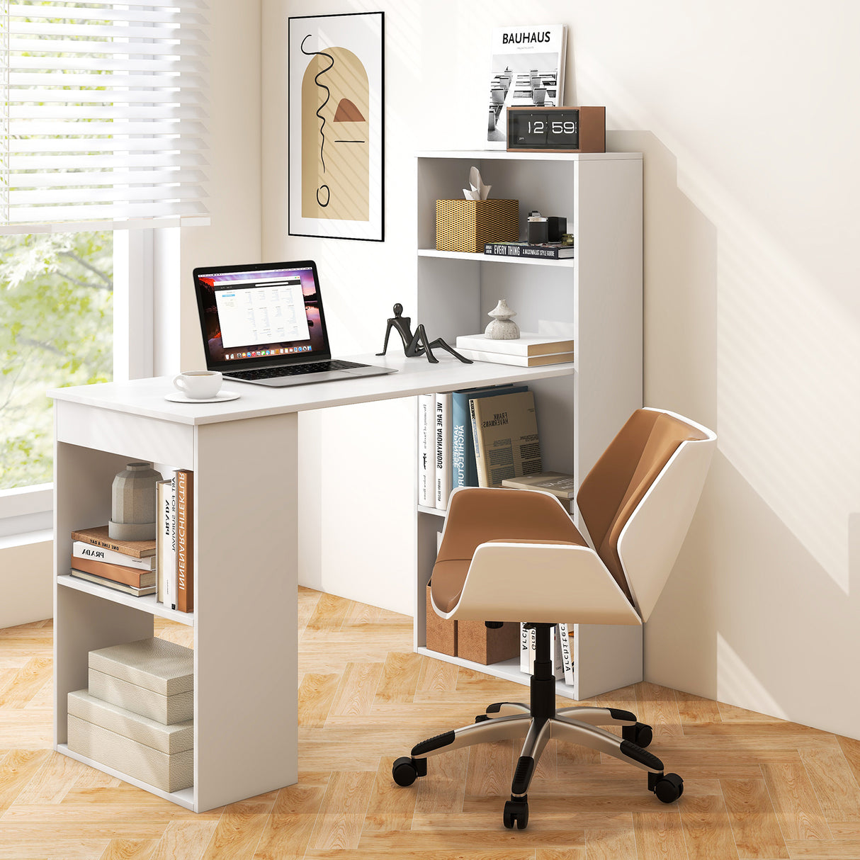Computer Desk Writing Workstation Office with 6-Tier Storage Shelves