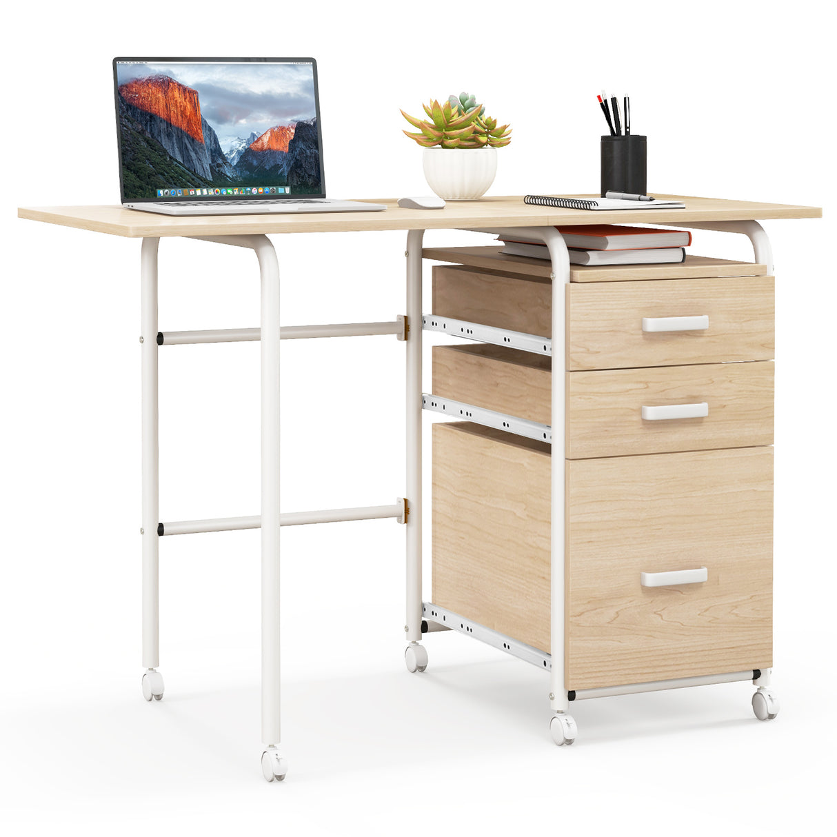 Folding Computer Laptop Desk Wheeled Home Office Furniture