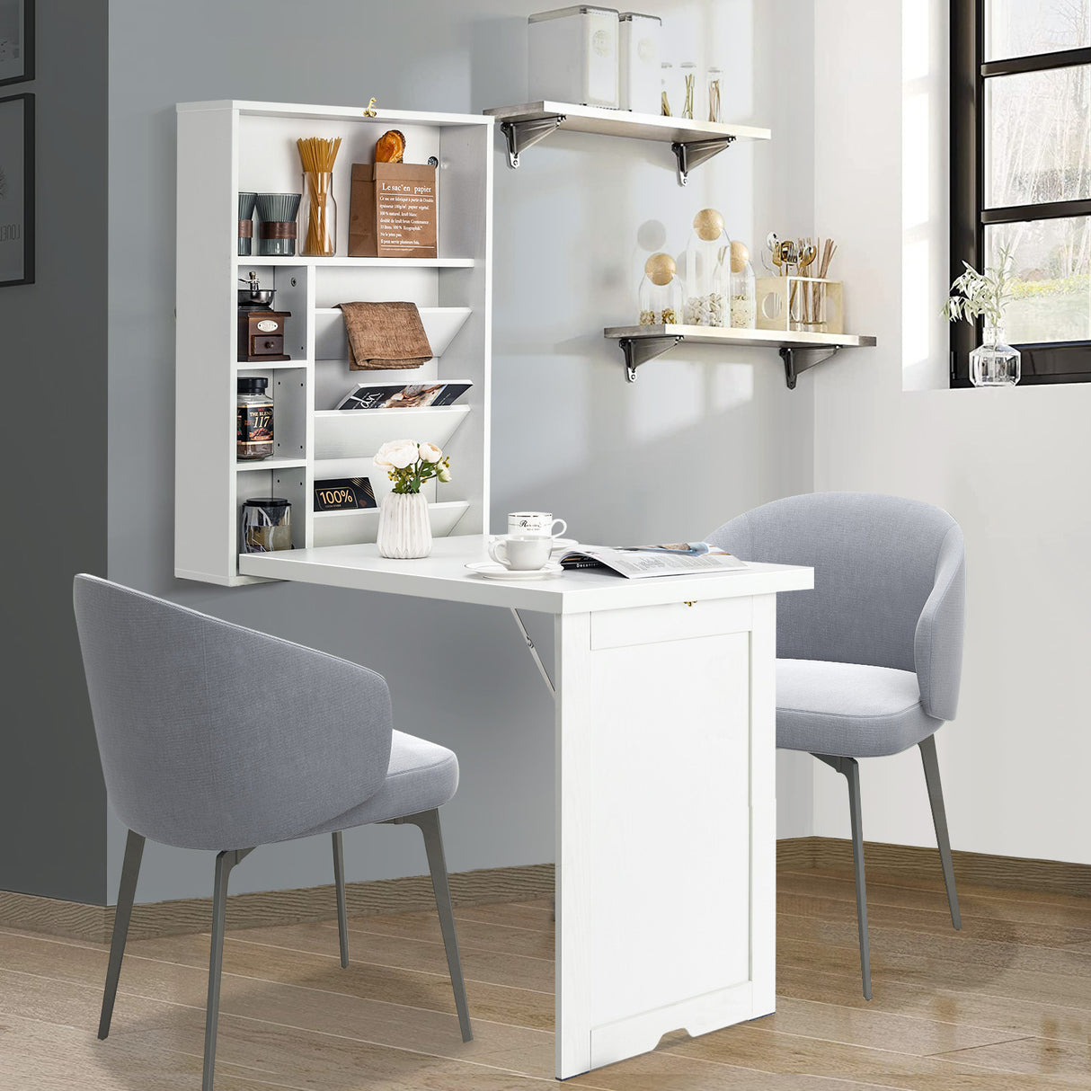 Wall Mounted Fold-Out Convertible Floating Desk Space Saver