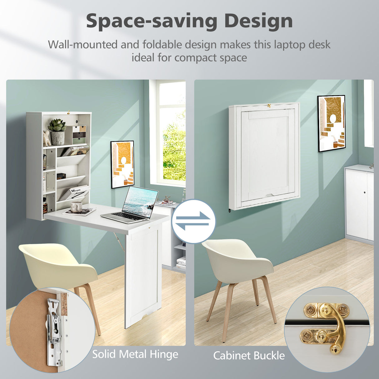 Wall Mounted Fold-Out Convertible Floating Desk Space Saver