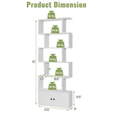 6-Tier S-Shaped Freestanding Bookshelf with Cabinet and Doors