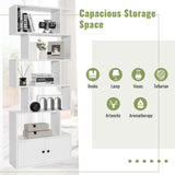 6-Tier S-Shaped Freestanding Bookshelf with Cabinet and Doors