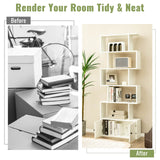 6-Tier S-Shaped Freestanding Bookshelf with Cabinet and Doors