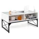 Center Table with Faux Marble and Tempered Glass Top