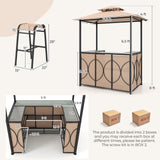 3-Piece Patio Bar Set Grill Gazebo & 2 Bar Stools with Tempered Glass Bar Table