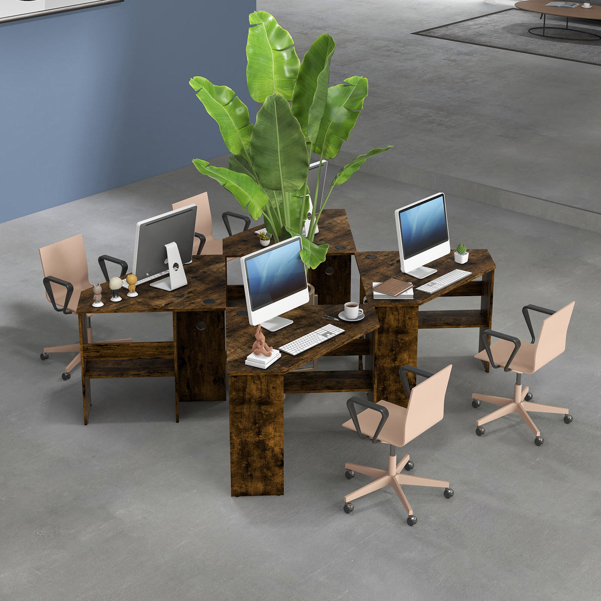 Corner Computer Desk Triangle Writing Workstation with Storage Shelf