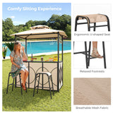 3-Piece Patio Bar Set Grill Gazebo & 2 Bar Stools with Tempered Glass Bar Table