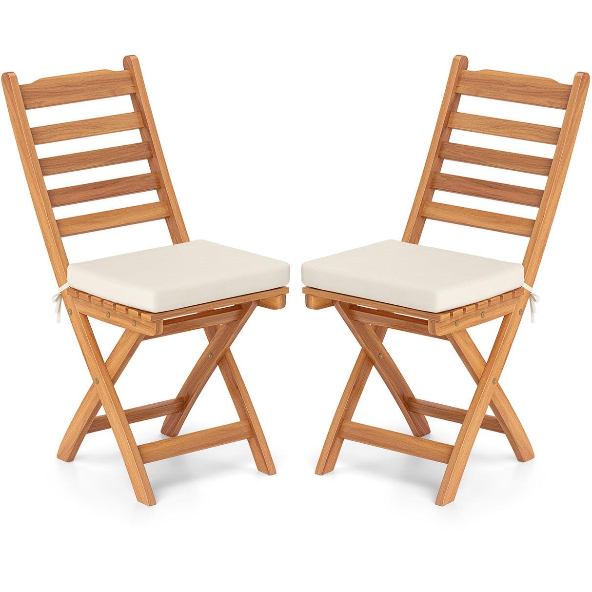 Patio Folding Chairs Set of 2 with Soft Seat Cushion