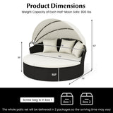 Clamshell Patio Round Daybed Wicker with Retractable Canopy and Pillows