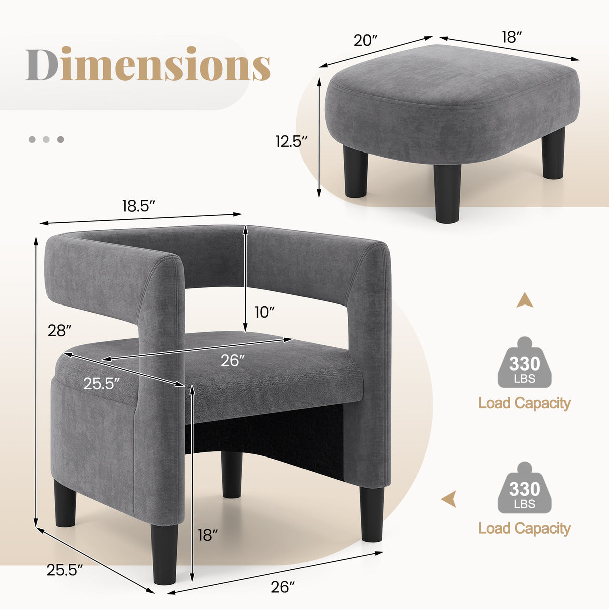 Comfy Accent Armchair with Footrest-Gray