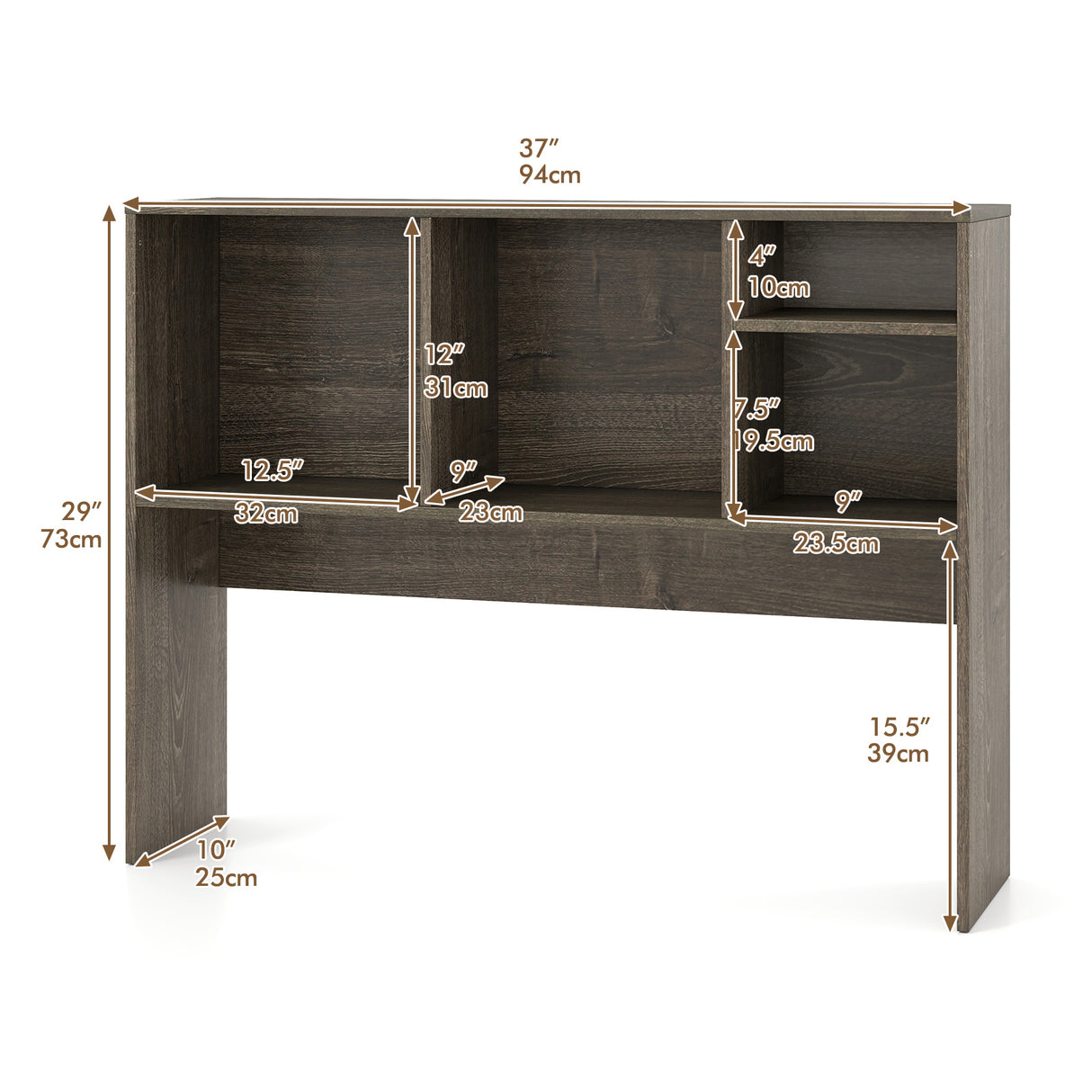 Computer Desktop Bookcase with 4 Cubbies and Open Back Compartment