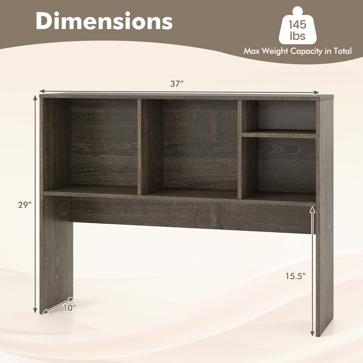 Computer Desktop Bookcase with 4 Cubbies and Open Back Compartment