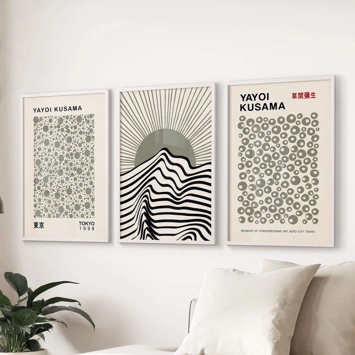 Exhibition Style Wall Art. Set of 3 Sage Green Bauhaus Prints for Apartment or Dorm